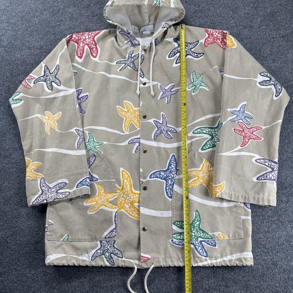 Vtg Michigan Rag & Co Tan Rainbow Starfish Canvas Hoodie Jacket Sz S M Oversized - Picture 4 of 8